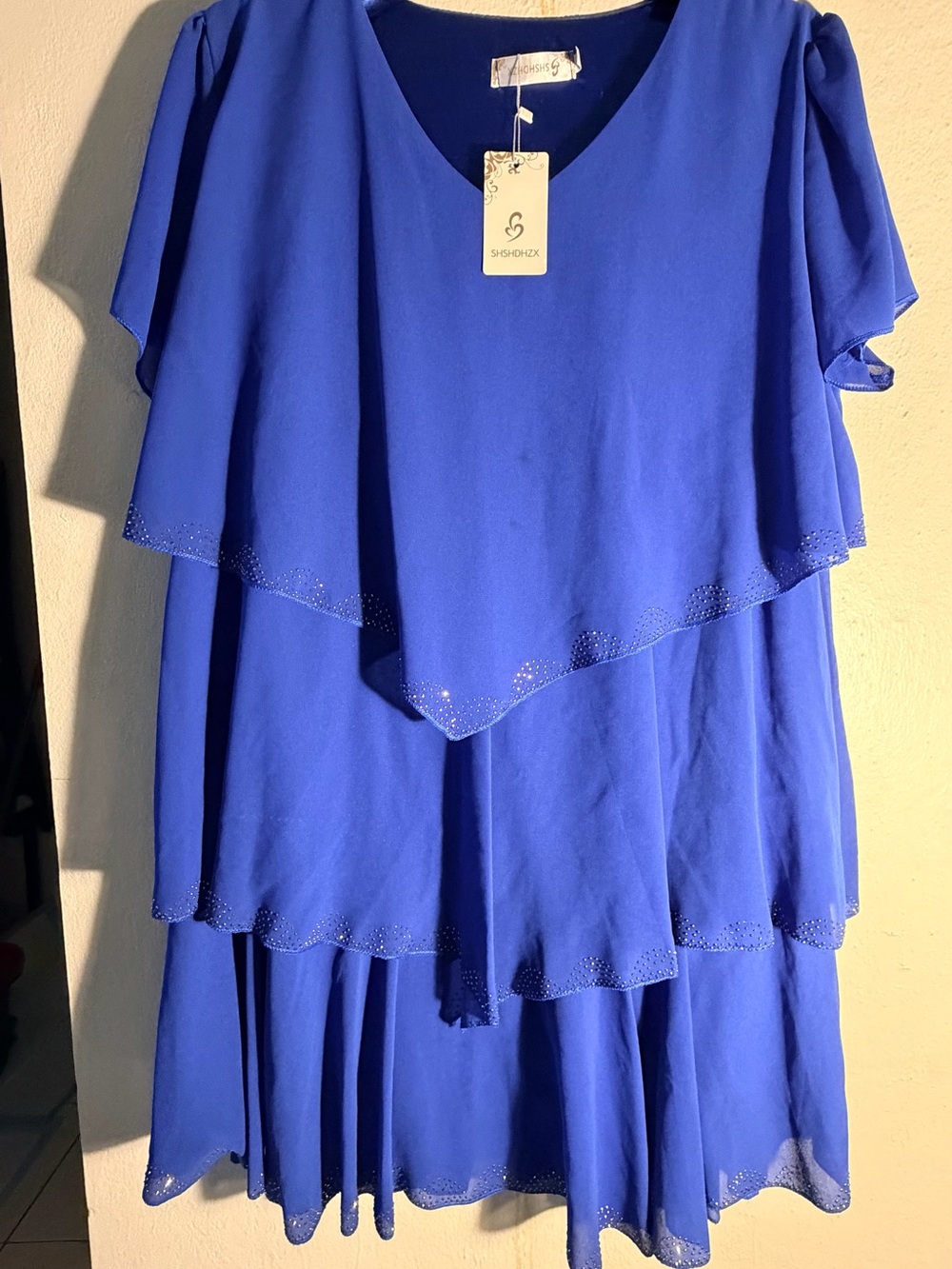 Shoshanna Royal Blue Layered Flutter Sleeve Wedding Dress